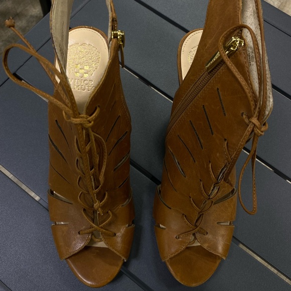 Vince Camuto Estie tan leather lace up cutout sandal heels - Picture 2 of 7